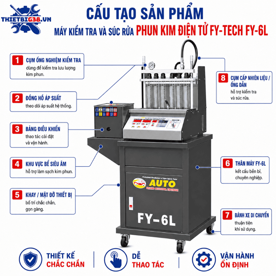 Máy kiểm tra và súc rửa phun kim FY-TECH SE-6 kiểm tra 2 vòi phun đồng thời