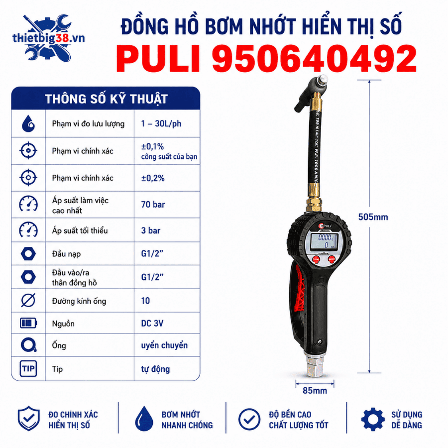 Thông số kỹ thuật Đồng hồ bơm nhớt PULI 9506404923