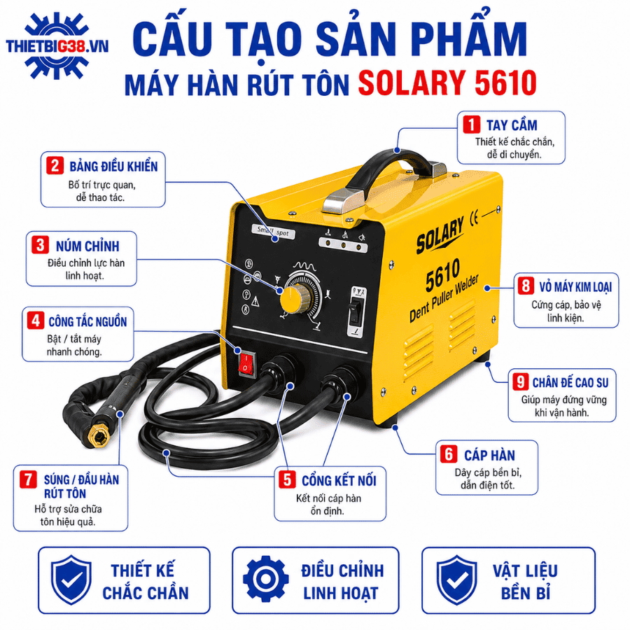 Máy Hàn Rút Tôn Solary 5610 sửa vết móp thân vỏ ô tô