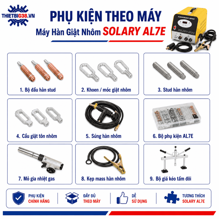 Máy Hàn Giật Nhôm Solary AL7E sử dụng trong garage đồng sơn