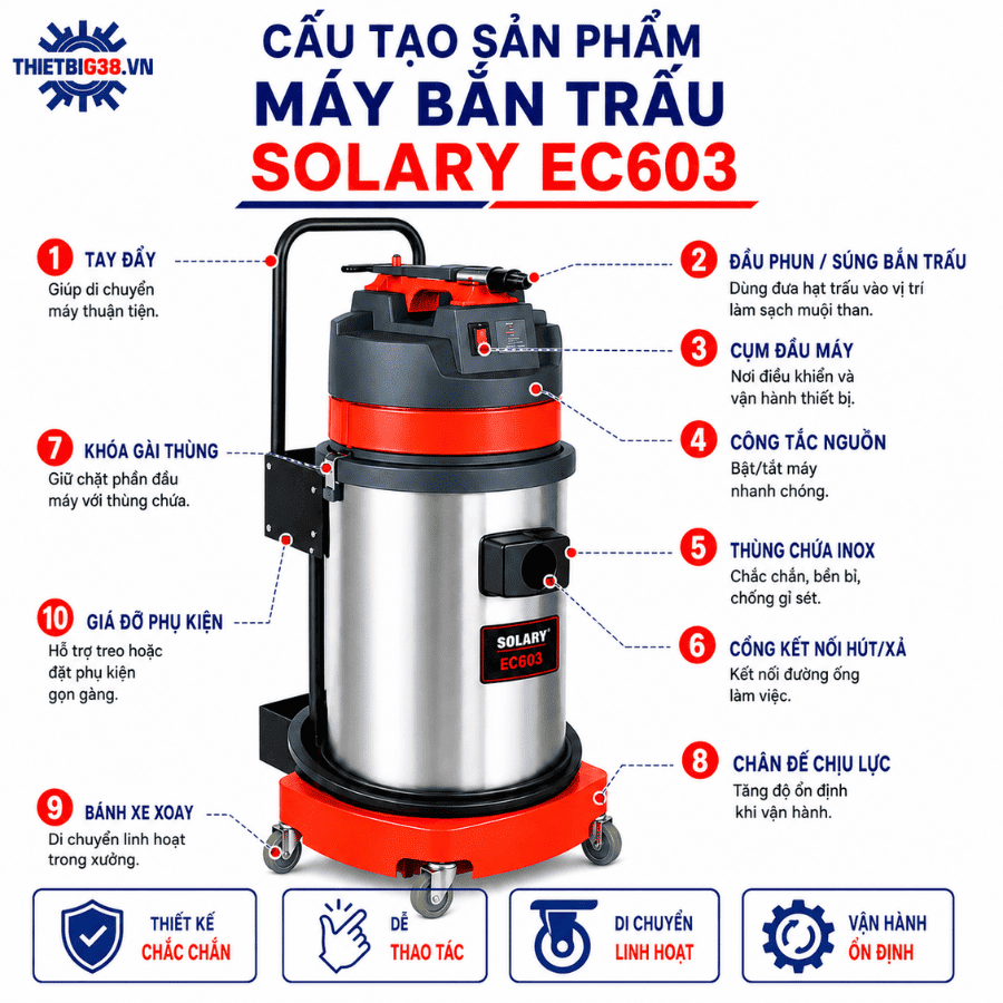 Máy bắn trấu Solary EC603 vệ sinh carbon đường nạp ô tô trong garage