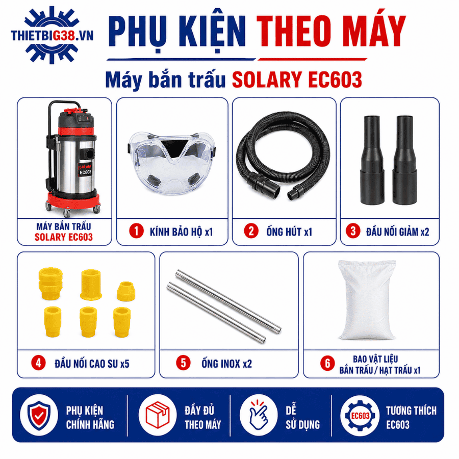 Máy bắn trấu Solary EC603 kèm 45kg cát óc chó