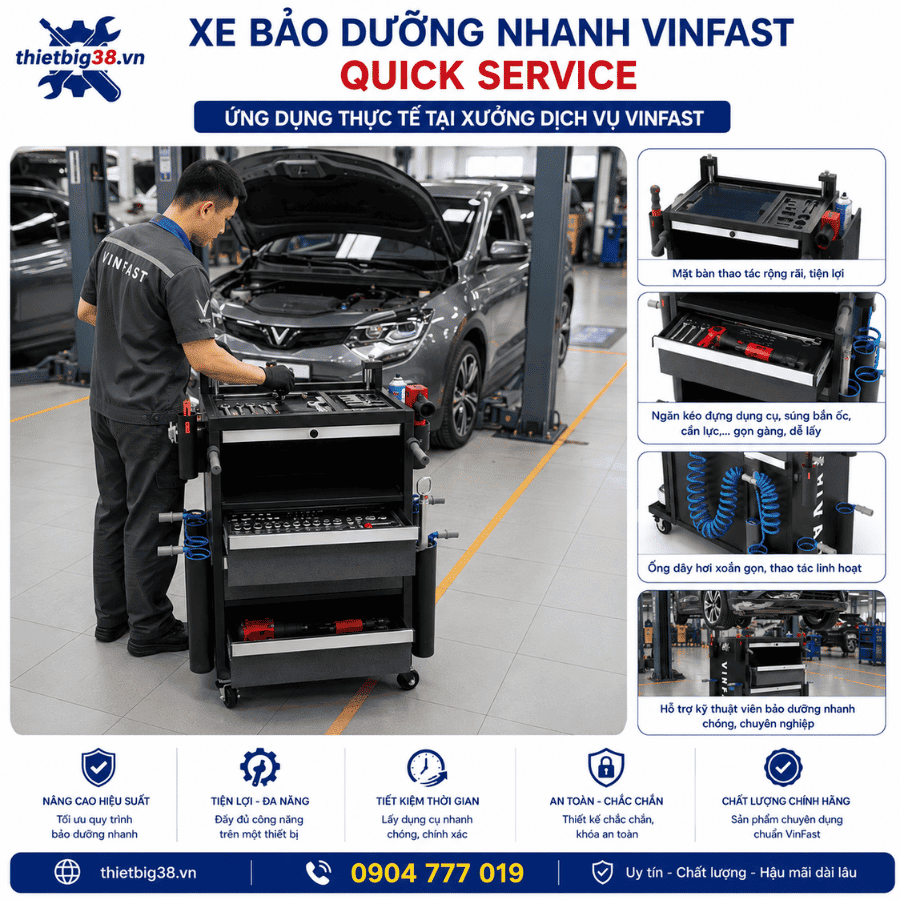 Tổng thể xe bảo dưỡng nhanh VinFast QS02 sử dụng trong khu vực Quick Service