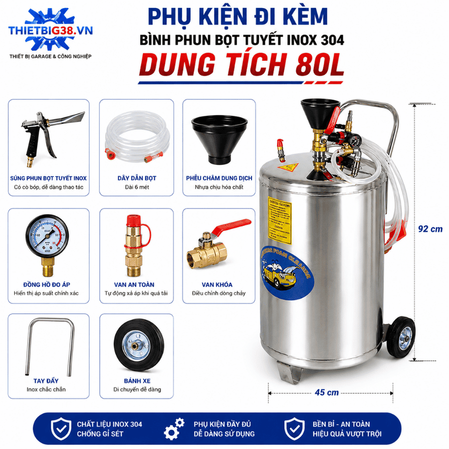 Súng phun bọt tuyết inox có cò bóp của bình WATAMI 80L