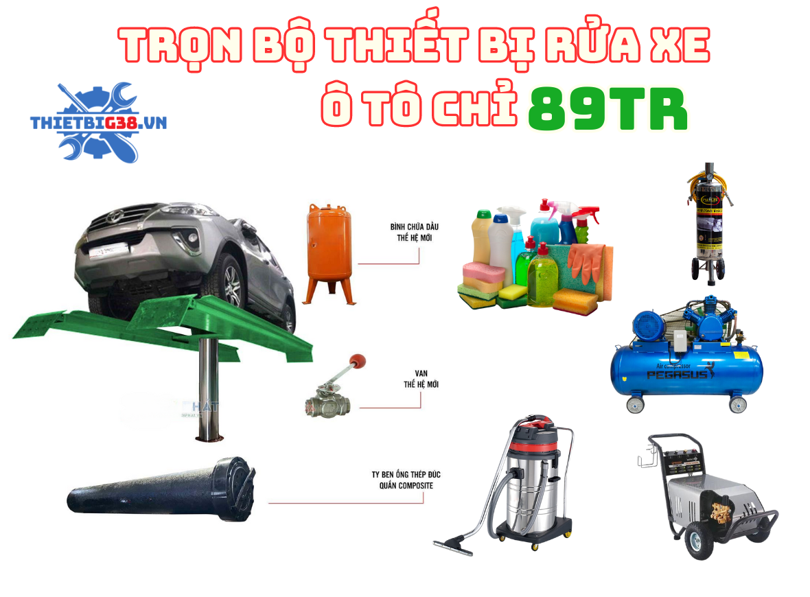 Bộ combo thiết bị rửa xe ô tô cho trạm rửa có cầu nâng rửa xe - GIÁ 89TR