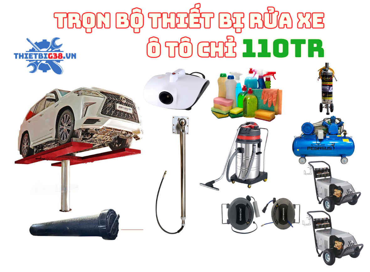 Bộ rửa xe ô tô chuyên nghiệp đón 50 – 100 xe/ngày có cầu nâng 1 trụ chuyên nghiệp - Giá 110TR