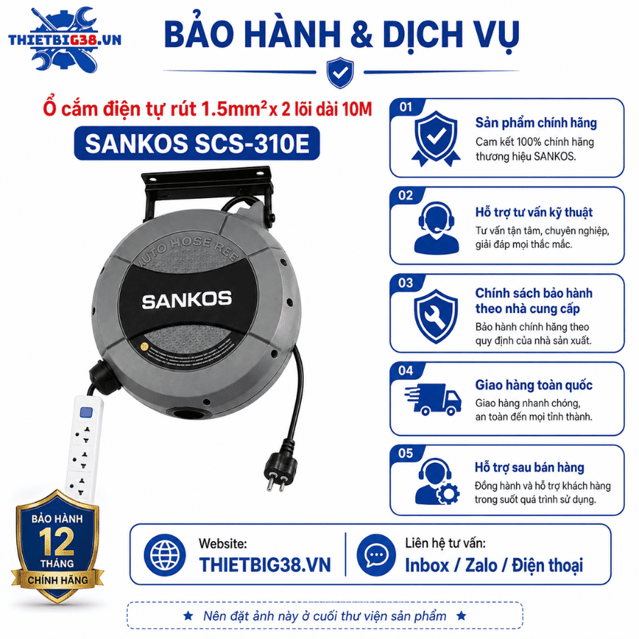 Ổ cắm điện tự rút 1.5mm2x2 lõi dài 10M Sankos SCS-310E