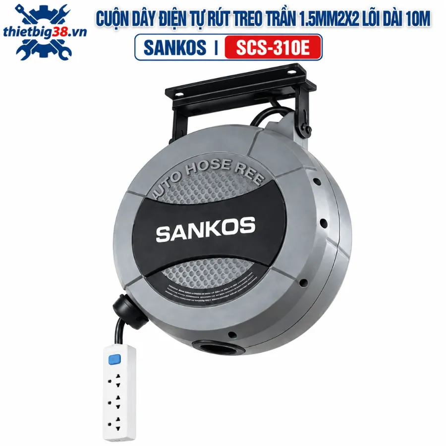 Cuộn dây điện tự rút treo trần 1.5mm2x2 lõi dài 10M Sankos SCS-310E