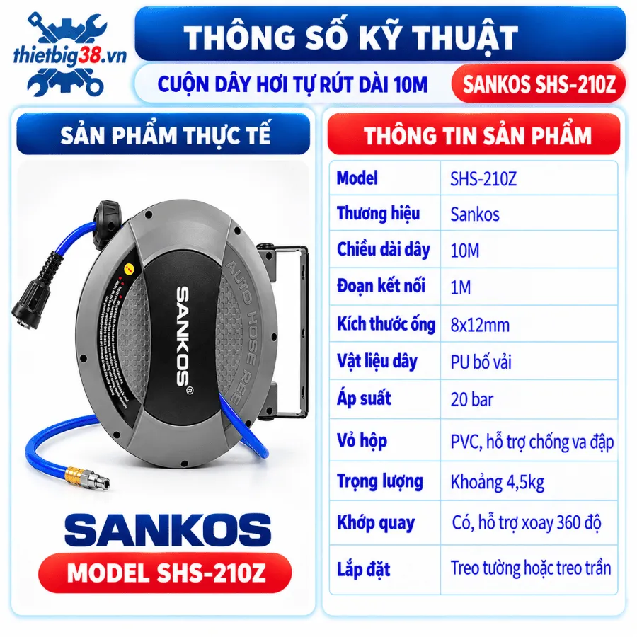 Cuộn dây khi nén tự rút dài 10M Sankos SHS-210Z