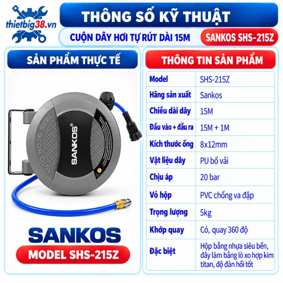 Cuộn dây hơi tự rút dài 15M Sankos SHS-215Z