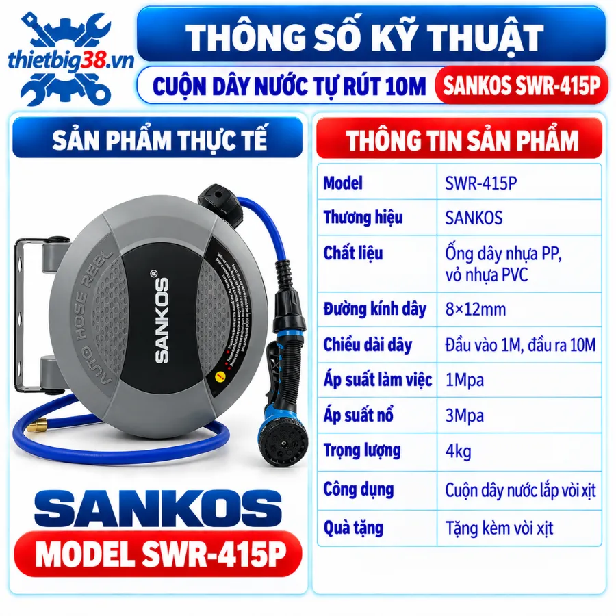 Cuộn dây nước tự rút 10m Sankos SWR-415P