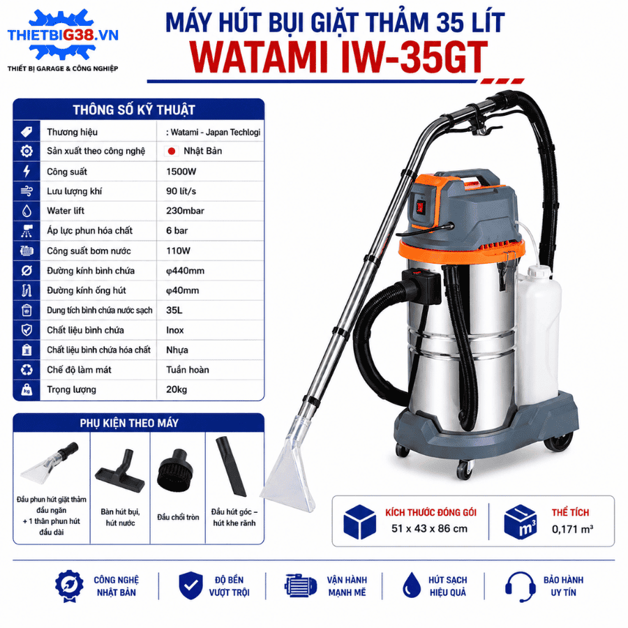Máy hút bụi giặt thảm 35 Lít WATAMI IW-35GT