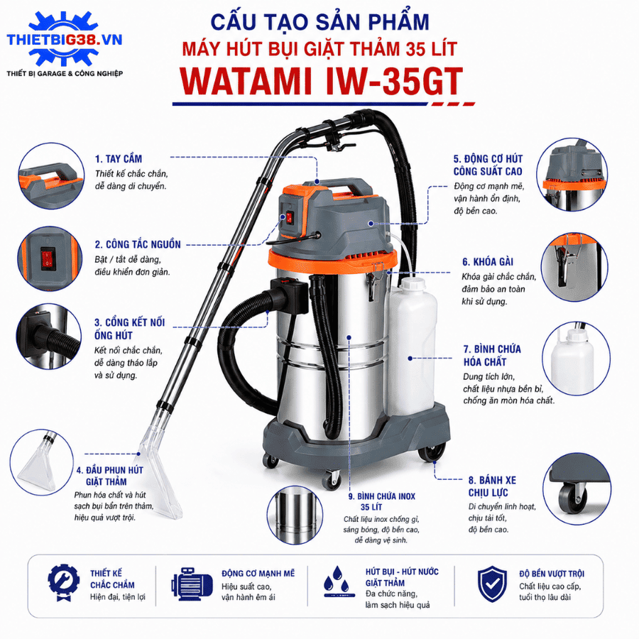 Máy hút bụi giặt thảm 35 Lít WATAMI IW-35GT