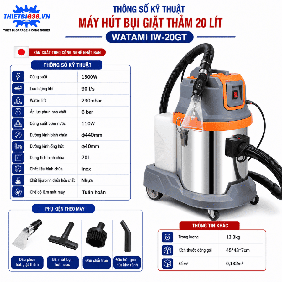 Máy hút bụi giặt thảm 20 Lít WATAMI IW-20GT
