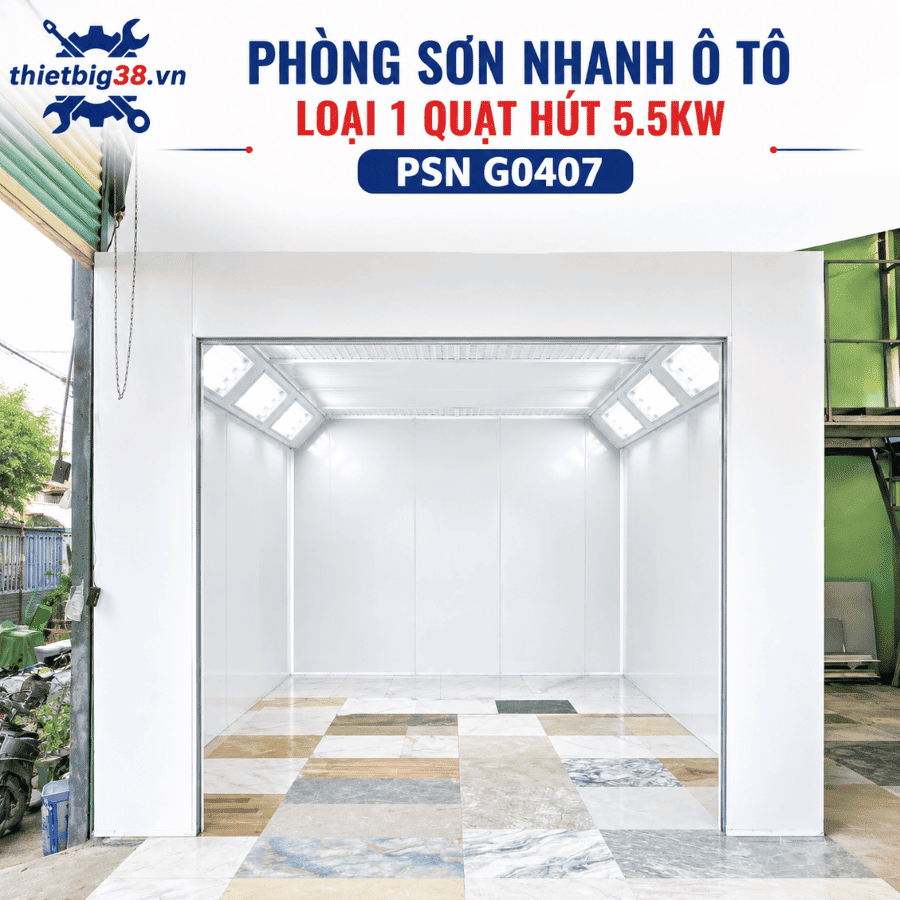Phòng sơn nhanh ô tô 1 quạt hút 5.5KW không sàn Grating PSN G0407