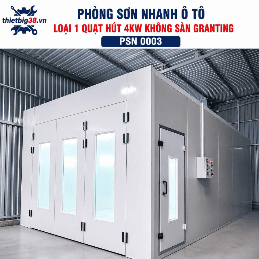 Phòng sơn nhanh ô tô 1 quạt hút 4KW không sàn grating PSN 0003