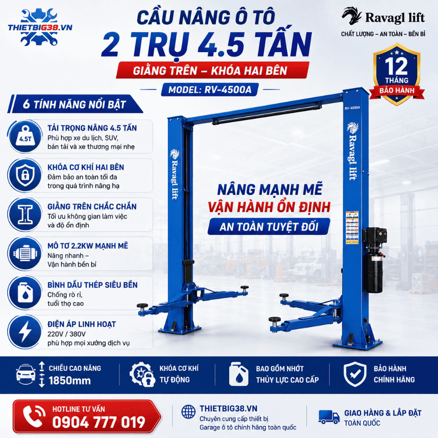 Cầu Nâng Ô Tô 2 Trụ 4.5 Tấn RAVAGI LIFT RV-4500A Khóa Lock 2 Bên