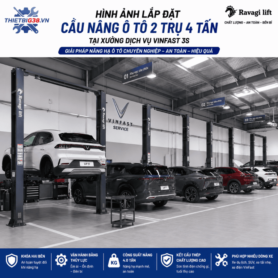 Cầu Nâng Ô Tô 2 Trụ 4 Tấn RAVAGI LIFT RV-4000A Lock Khóa 2 Bên