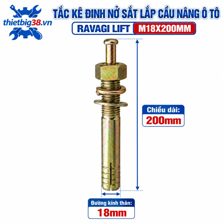 Tắc kê đinh nở sắt lắp cầu nâng ô tô M18x200 Ravagi Lift M18X200mm