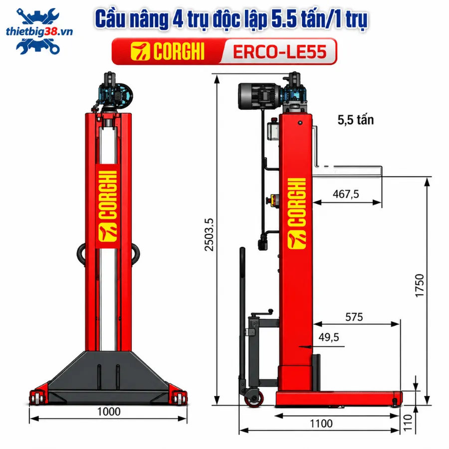 Cầu nâng 4 trụ độc lập 5.5 tấn/1 trụ cho Corghi ERCO-LE55