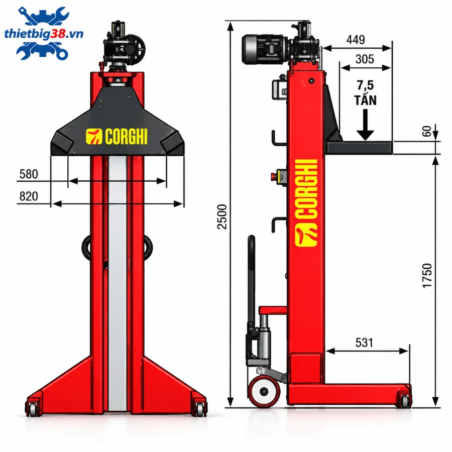 Cấu tạo Cầu nâng 4 trụ độc lập 7.5 tấn/1 trụ Corghi ERCO-LE75-4