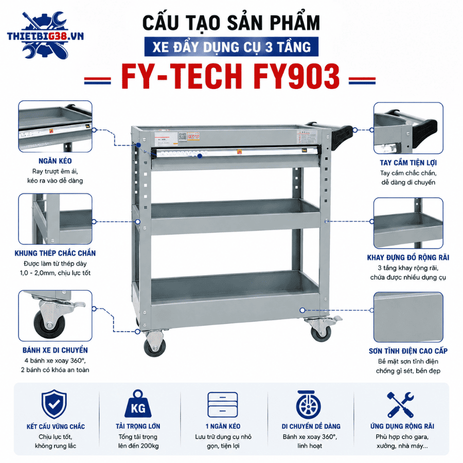 Xe Đẩy Dụng Cụ 3 Tầng FY-TECH FY903