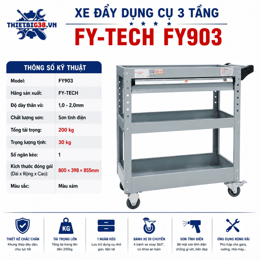 Xe Đẩy Dụng Cụ 3 Tầng FY-TECH FY903