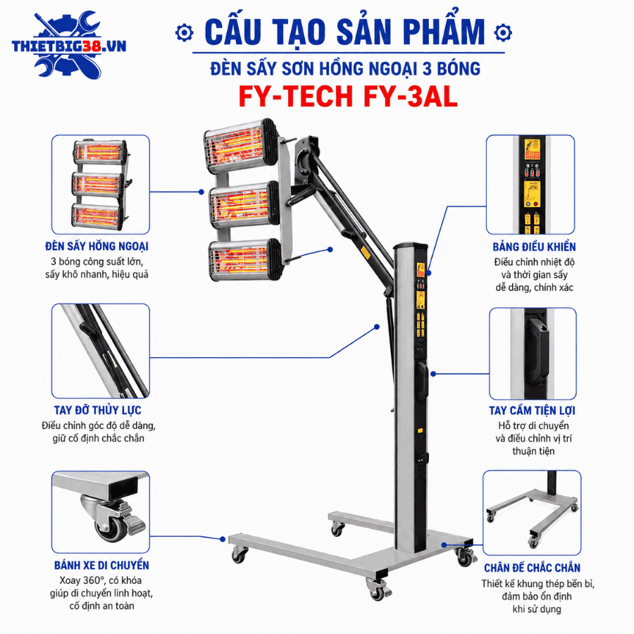 Đèn sấy sơn ô tô 3 bóng FY-TECH FY-3AL