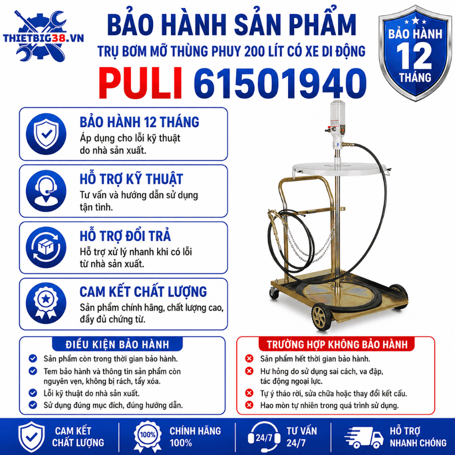 Trụ bơm mỡ thùng phuy 200 lít có xe di động PULI 61501940