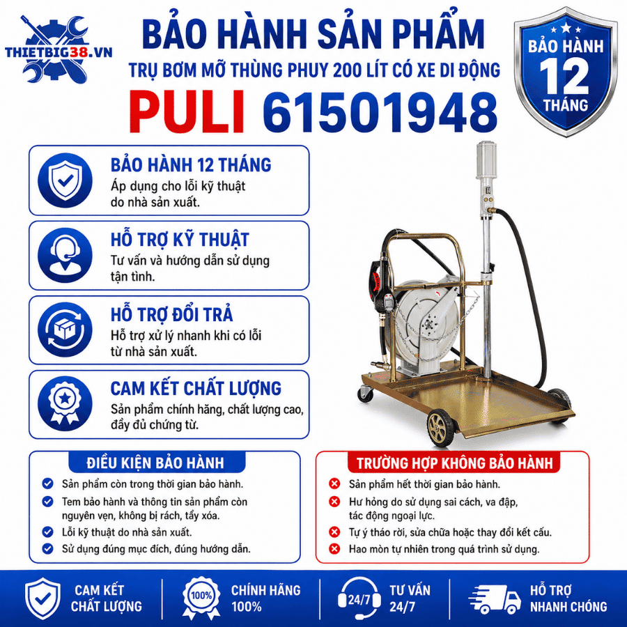 Trụ bơm mỡ thùng phuy 200 lít có xe di động PULI 61501948