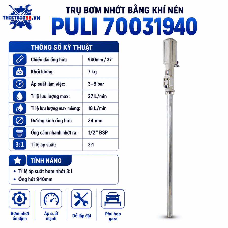 Trụ bơm nhớt bằng khí nén PULI 70031940