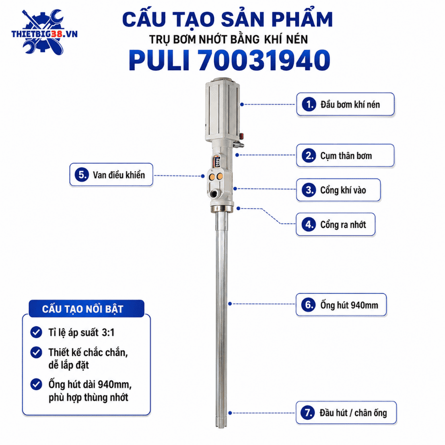 Trụ bơm nhớt bằng khí nén PULI 70031940