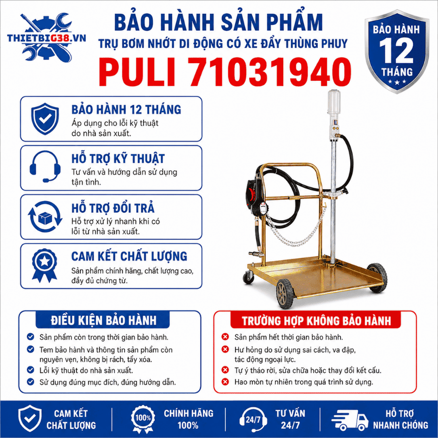 Trụ bơm nhớt di động có xe đẩy thùng phuy + đồng hồ đo lưu lượng + 4m dây dẫn PULI 71031940