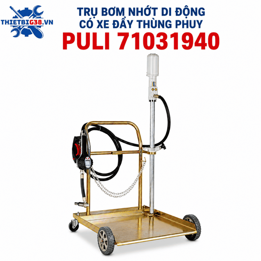 Trụ bơm nhớt di động có xe đẩy thùng phuy + đồng hồ đo lưu lượng + 4m dây dẫn PULI 71031940