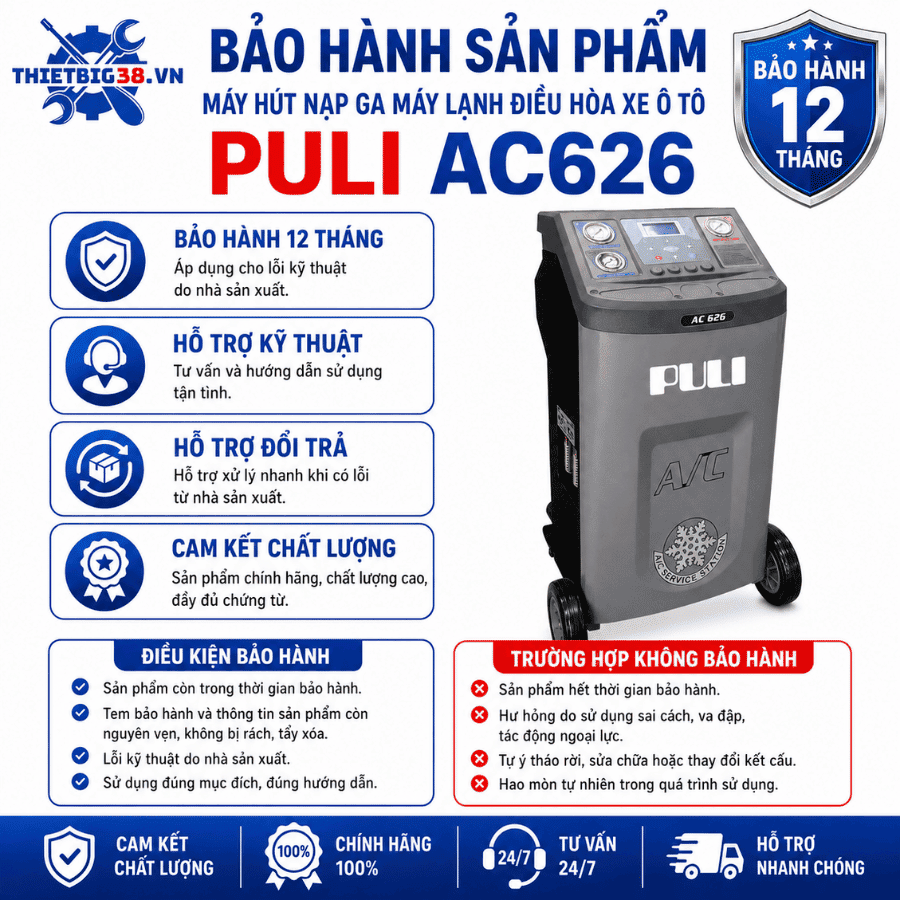 Máy hút nạp ga máy lạnh điều hòa xe Ô Tô PULI AC626