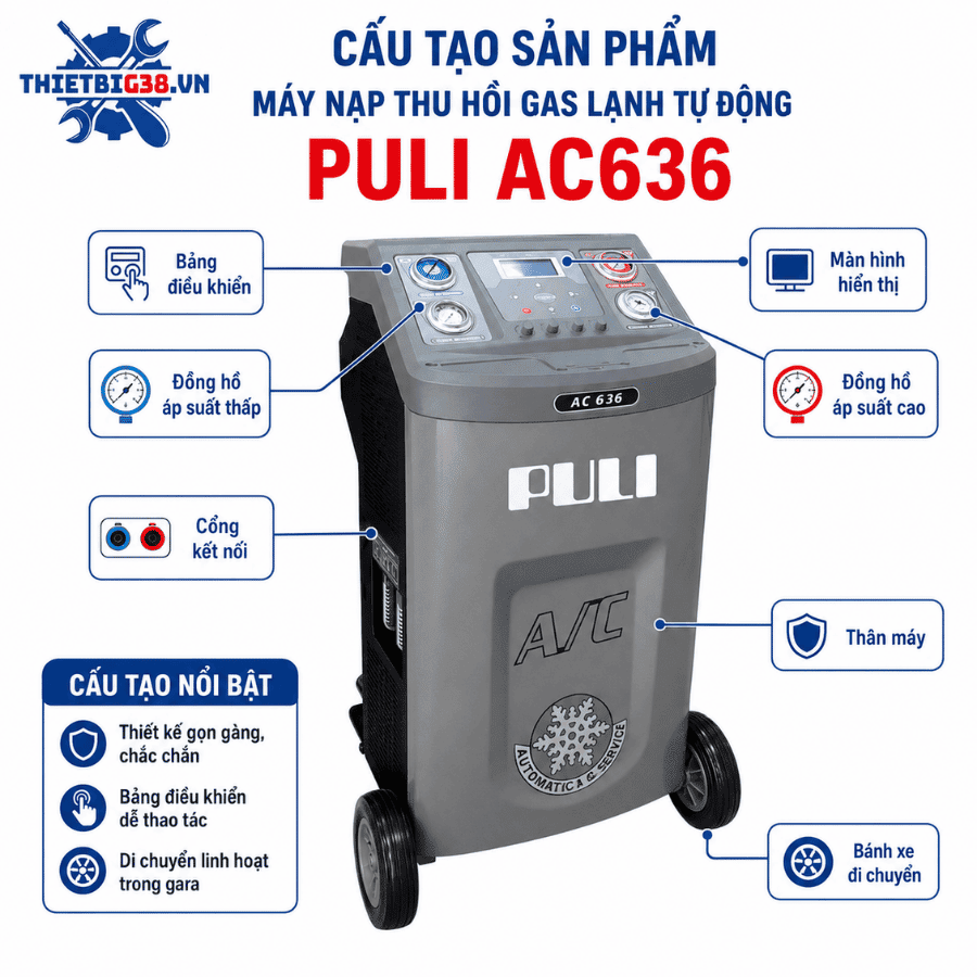 Máy nạp thu hồi gas lạnh tự động PULI AC636