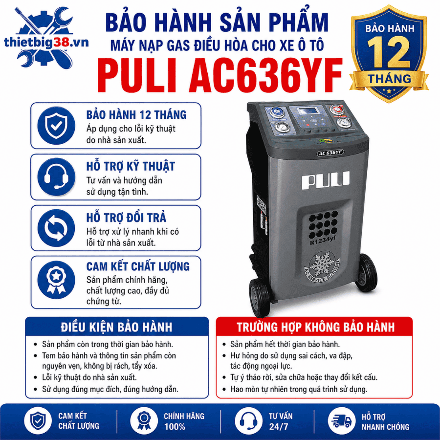 Máy nạp gas điều hòa cho xe ô tô PULI AC636YF 