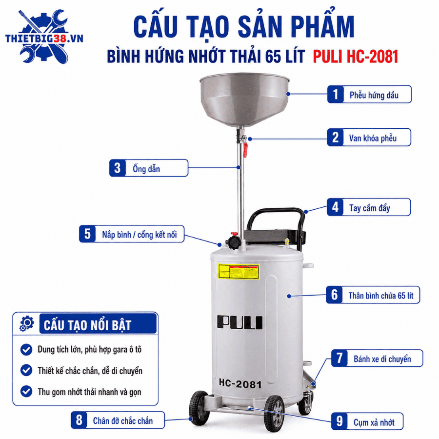 Bình hứng nhớt thải 65 lít PULI HC-2081