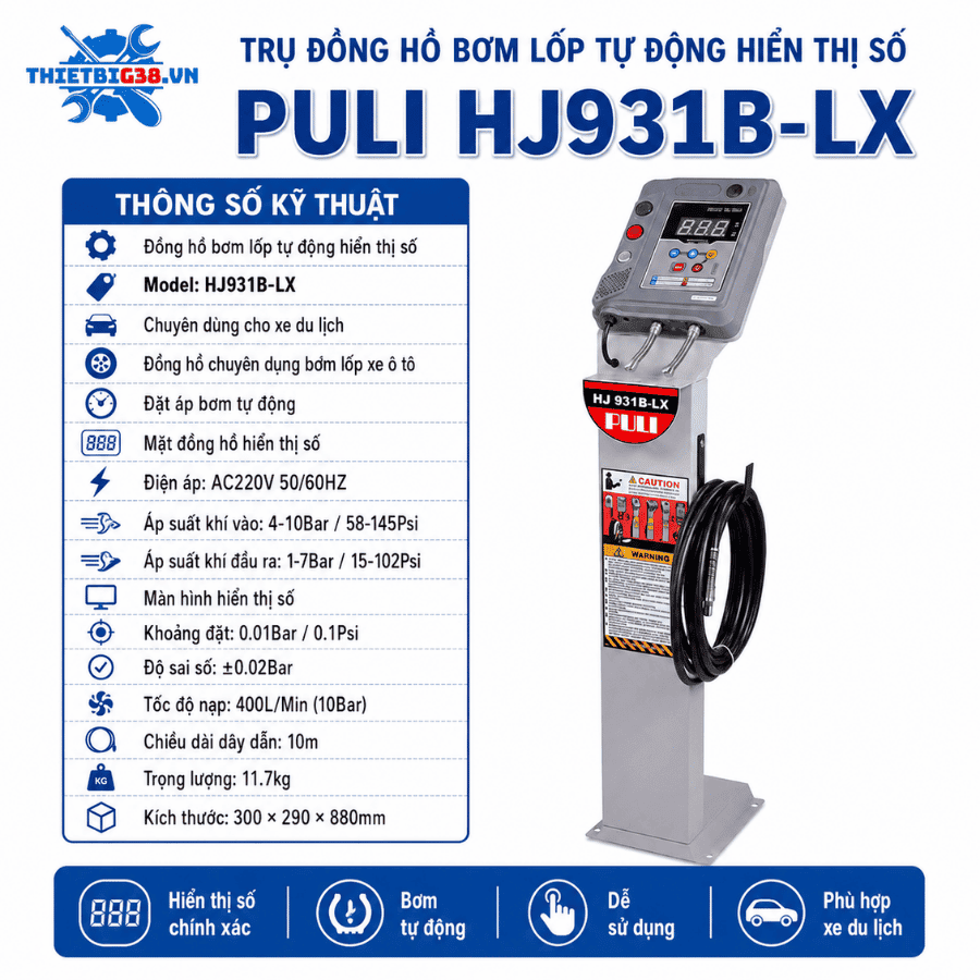 Trụ đồng hồ bơm lốp tự động hiển thị số PULI HJ931B-LX