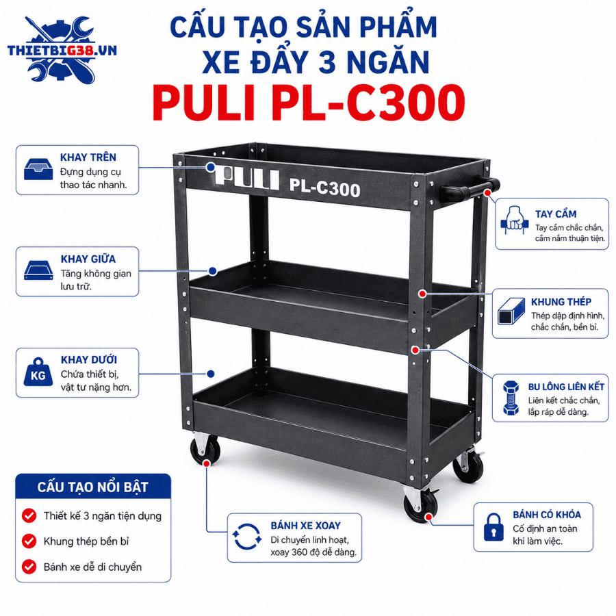Xe đẩy 3 ngăn PULI PL-C300