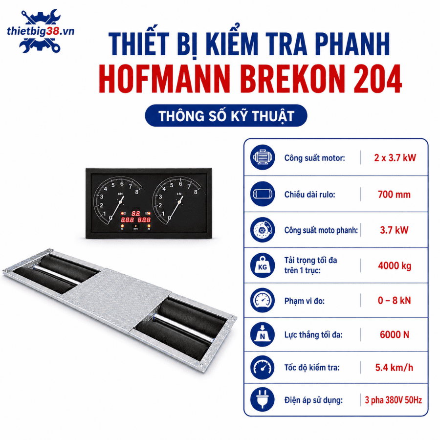 Thiết bị kiểm tra phanh trọng tải 4 tấn Hofmann Brekon 204