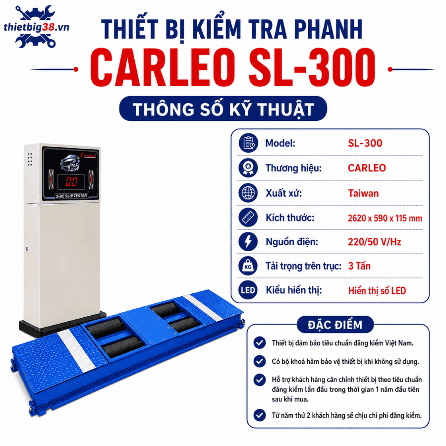 Thiết bị kiểm tra phanh và trượt ngang 3 tấn CARLEO SL-300