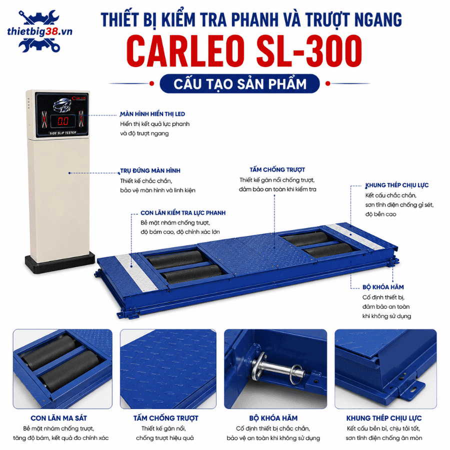 Thiết bị kiểm tra phanh và trượt ngang 3 tấn CARLEO SL-300