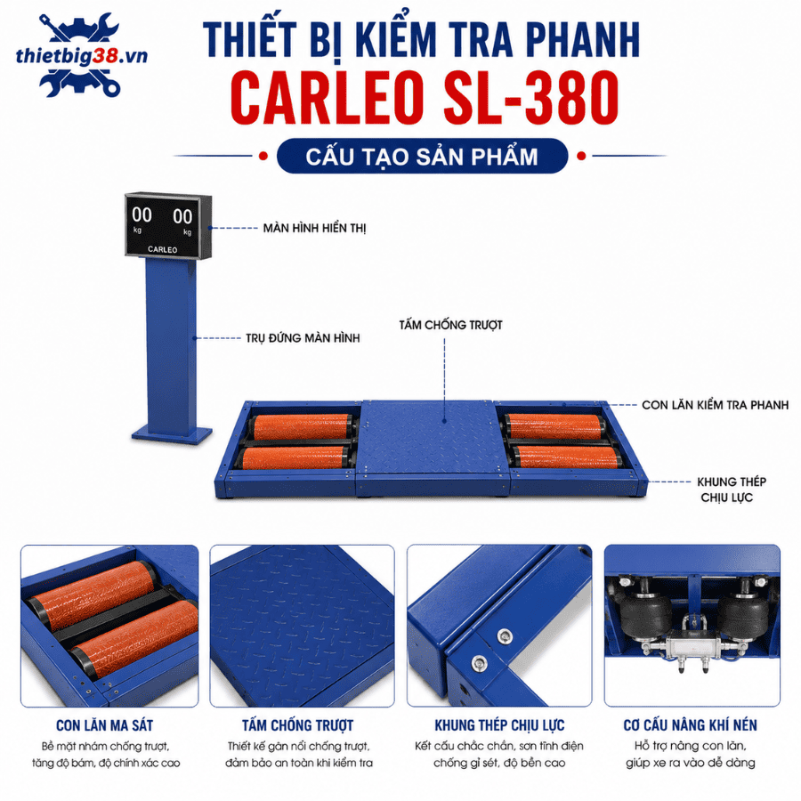 Thiết bị kiểm tra phanh và trượt ngang 4 tấn CARLEO SL-380