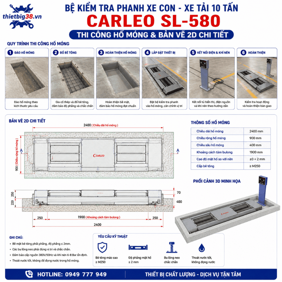 Bệ kiểm tra phanh xe con xe tải 10 tấn CARLEO SL-580