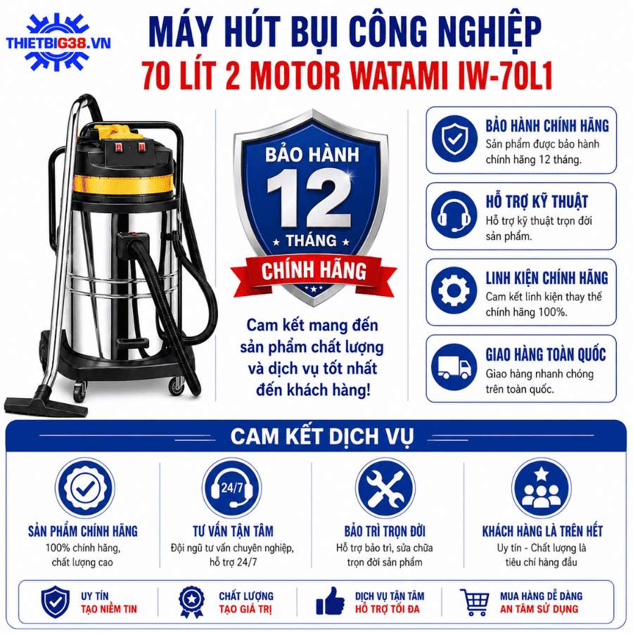 Máy Hút Bụi Công Nghiệp 70L 2 Motor WATAMI IW-70L1