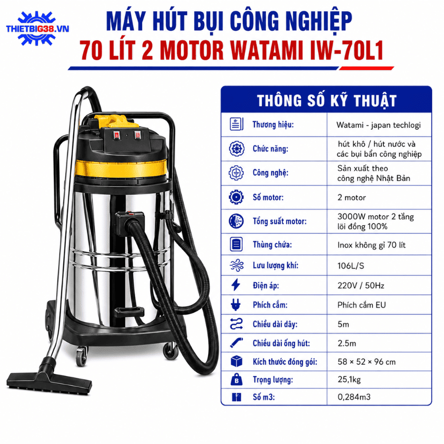 Máy Hút Bụi Công Nghiệp 70L 2 Motor WATAMI IW-70L1
