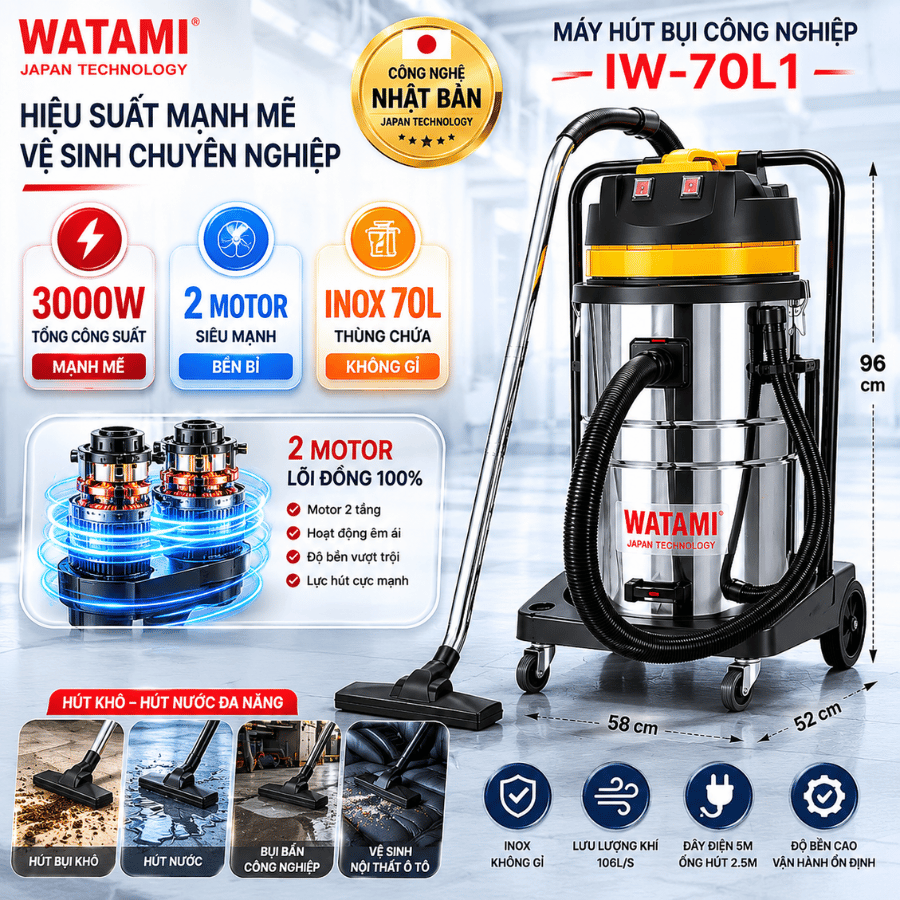 Máy Hút Bụi Công Nghiệp 70L 2 Motor WATAMI IW-70L1