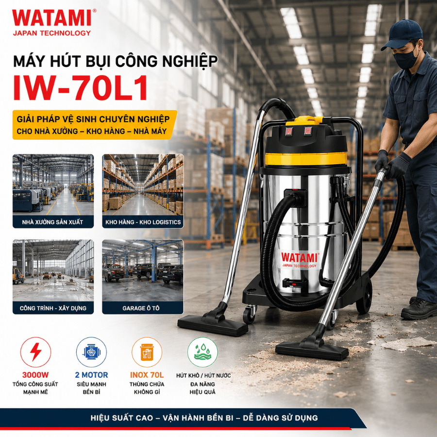 Máy Hút Bụi Công Nghiệp 70L 2 Motor WATAMI IW-70L1