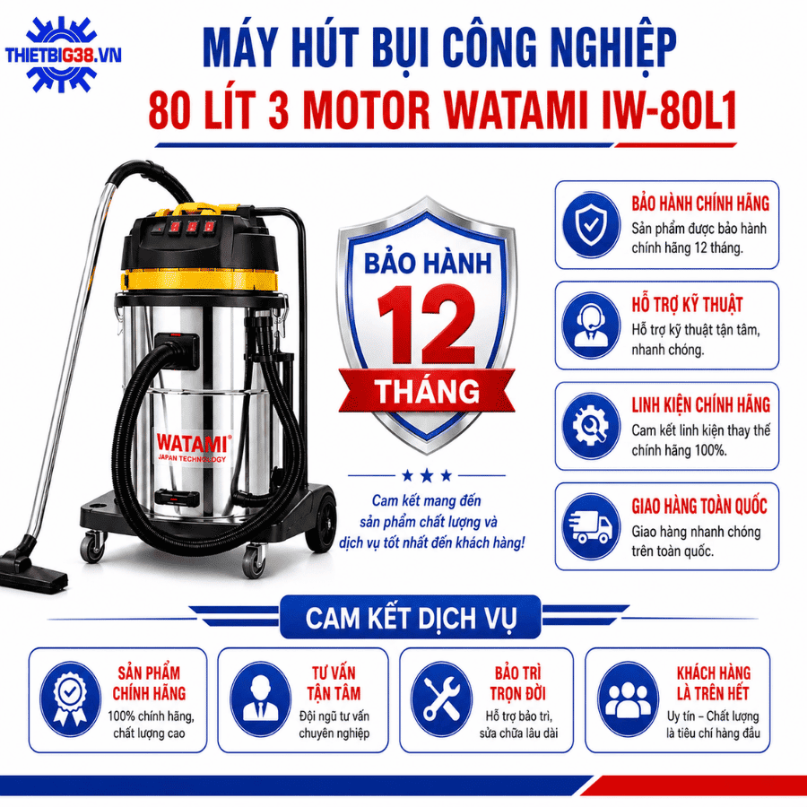 Máy Hút Bụi Công Nghiệp 80L 3 Motor WATAMI IW-80L1